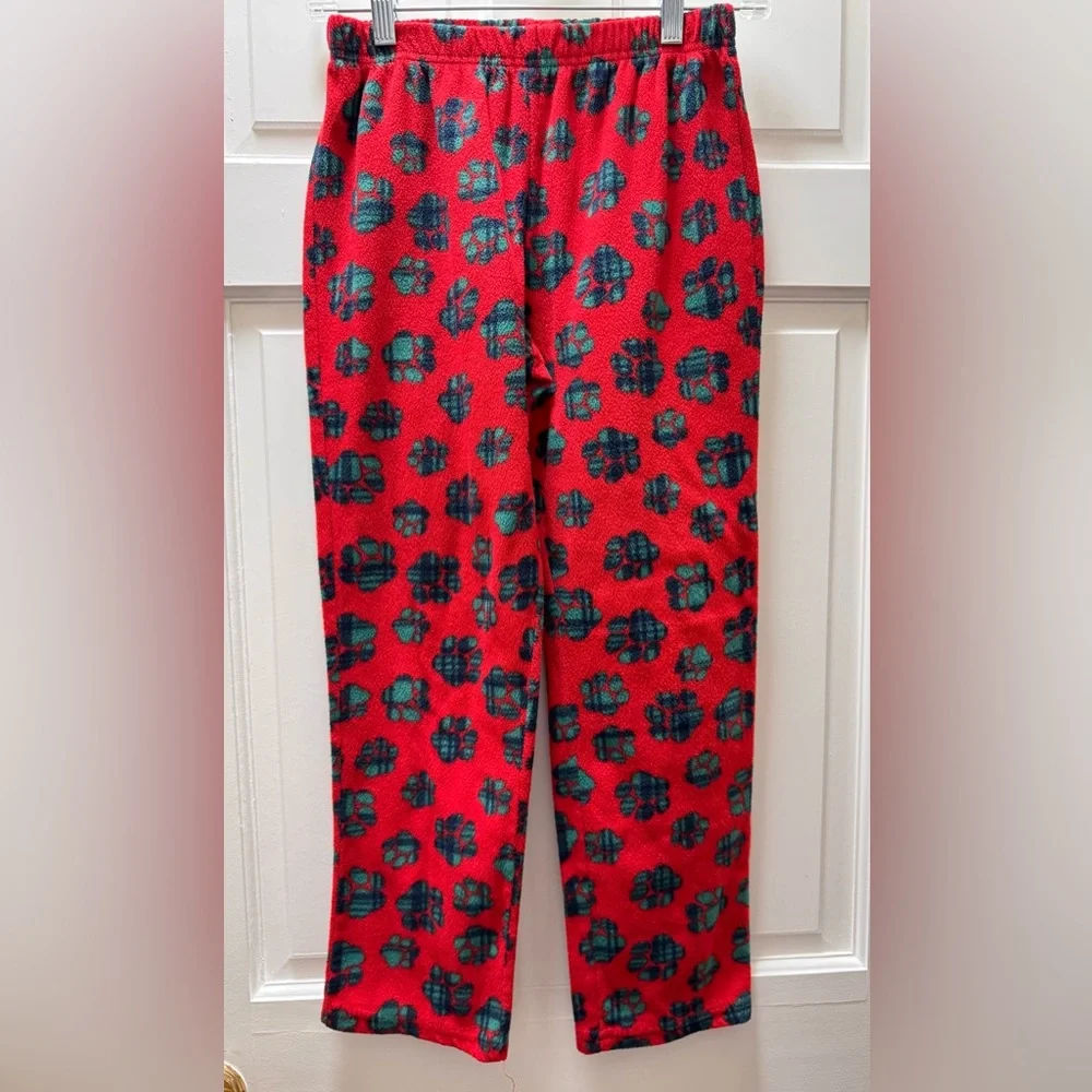 Sleep Street Boys’ Paw Print Holiday Red Fleece Pajama Pants – Size 14